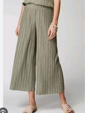purejill ♡ pleated jersey knit crops green large coastal palazzo wide leg